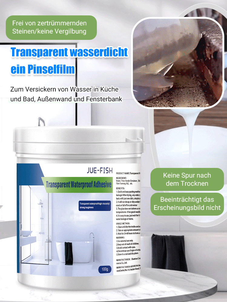 Transparenter starker wasserfester Klebstoff